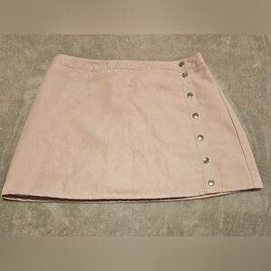 Divided Pink Mini Skirt with Button Accents Faux Suede